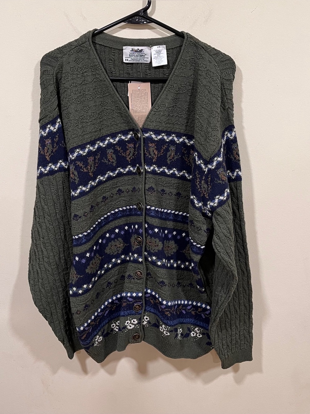 NWT VTG 90’s Northern Reflections knitted cardigan earth-tone olive cable-knit L